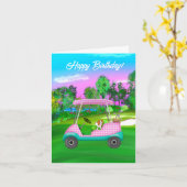 Golfkar met schattige Cavalier King Charles Spanie Kaart (Gele Bloem)