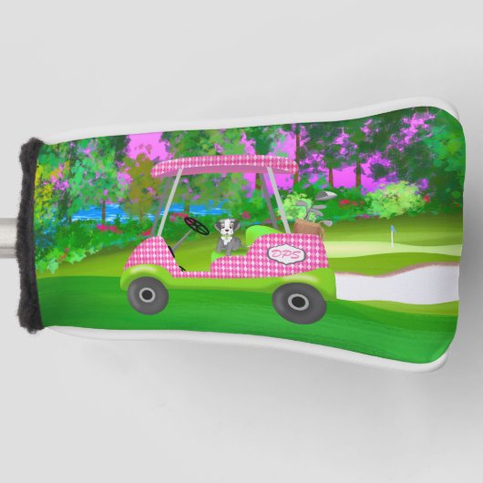 Golfkar met schattige Schnauzer en initialen Golfheadcover (Voorkant)