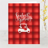 Golfkar met Seizoensgroet op Rode Kerstmis Kaart (Gele Bloem)