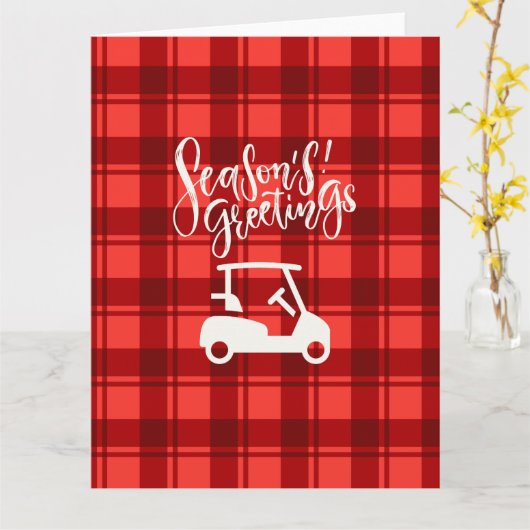 Golfkar met Seizoensgroet op Rode Kerstmis Kaart (Gele Bloem)