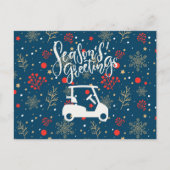 Golfkar met Sneeuwgroet op Blauw Feestdagenkaart (Voorkant)