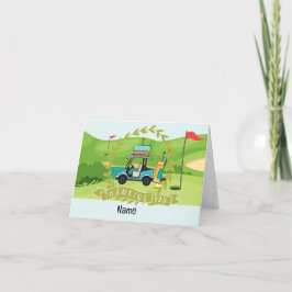 Golfkar met verjaardag met cake voor kind golfer bedankkaart