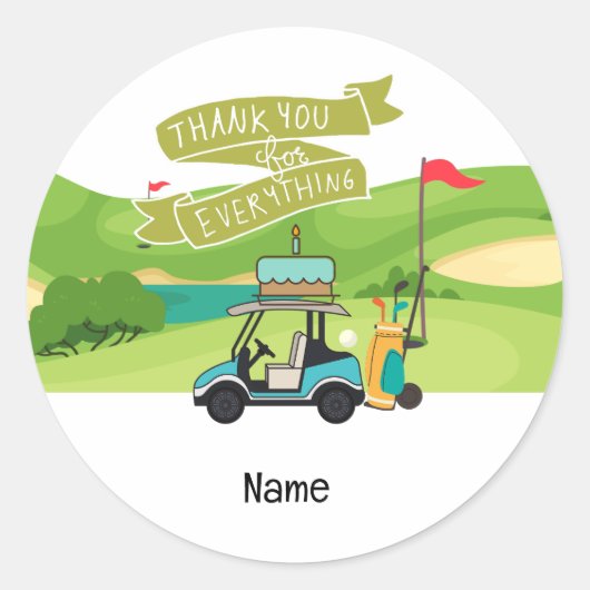Golfkar met Verjaardag met taart voor kind golfer Ronde Sticker (Voorkant)