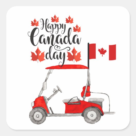 Golfkar met vlag van Canada voor Canada Day Vierkante Sticker (Voorkant)