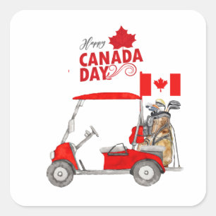 Golfkar met vlag van Canada voor Canada Day Vierkante Sticker