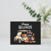 Golfkar met Zwarte kat voor Halloween Feestdagenkaart (Staand voorkant)