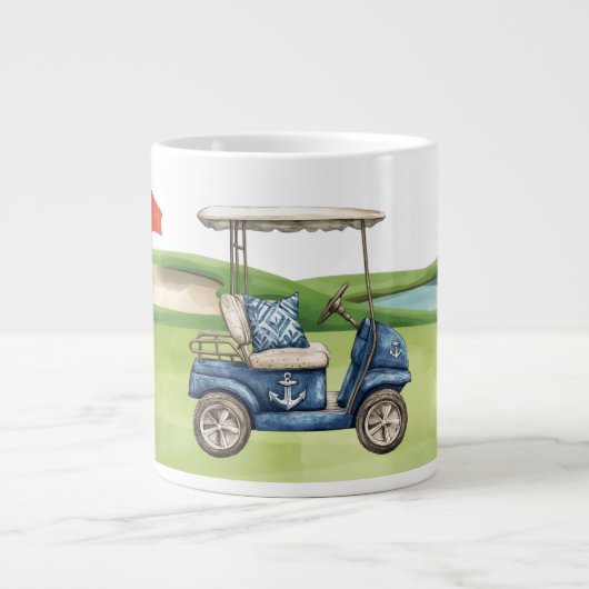 Golfkar op golfbaan putting green grote koffiekop (Voorkant)