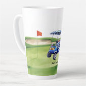 Golfkar op golfbaan putting green latte mok (Linkerhoek)