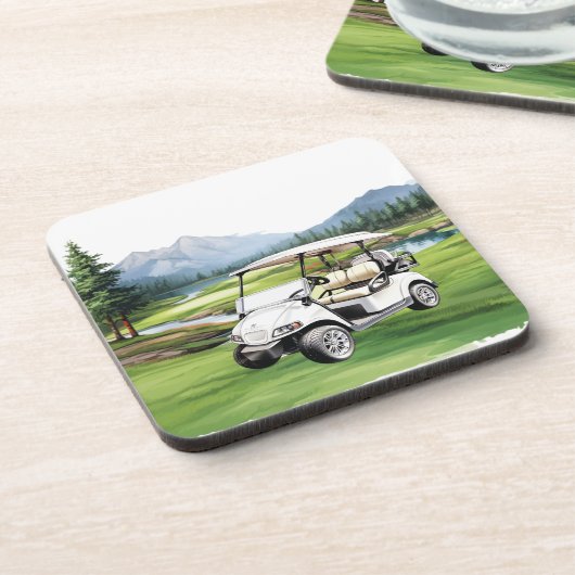 Golfkar op groene waterverf bier onderzetter (Linkerzijde)