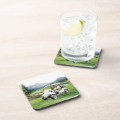 Golfkar op groene waterverf bier onderzetter (Rechterzijde)