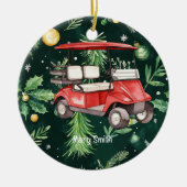 Golfkar op Kerst Achtergrond voor Golfer Keramisch Ornament (Voorkant)