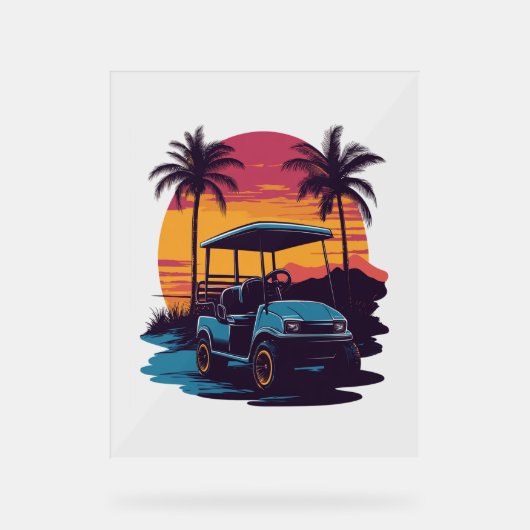 Golfkar Palmbomen Sunset  Set Acryl Bord (Voorkant)