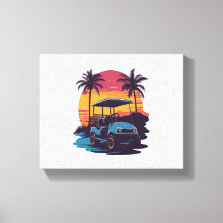 Golfkar Palmbomen Sunset Set Canvas Afdruk