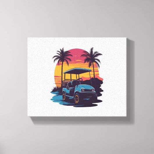 Golfkar Palmbomen Sunset Set Canvas Afdruk (Voorkant)