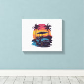 Golfkar Palmbomen Sunset Set Canvas Afdruk (Insitu (Houten vloer))