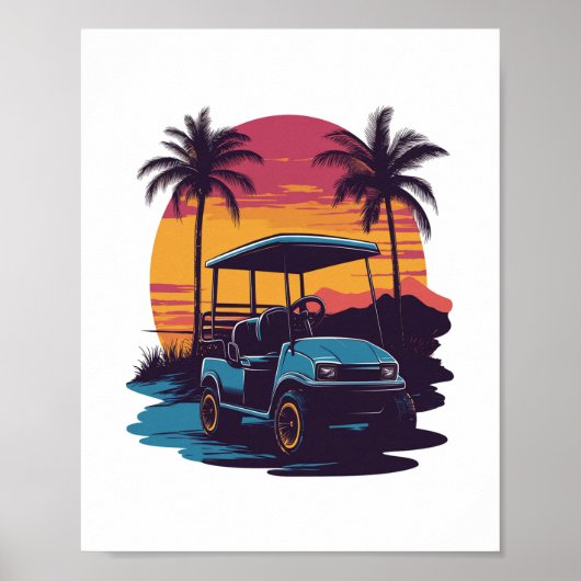 Golfkar Palmbomen Sunset  Set Poster (Voorkant)