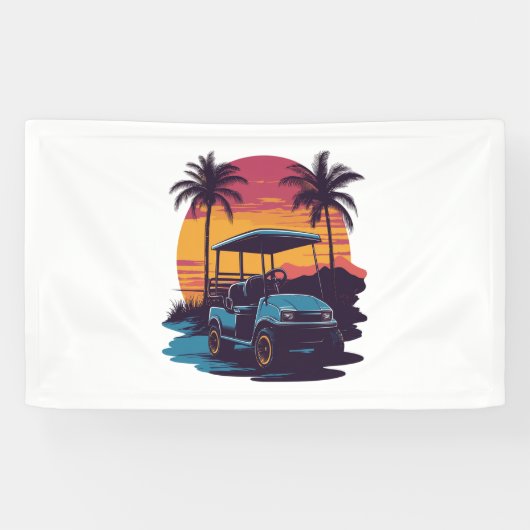Golfkar Palmbomen Sunset Set Spandoek (Horizontaal)
