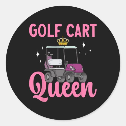 Golfkar Queen Golfen Golfer Golfkar Ronde Sticker (Voorkant)