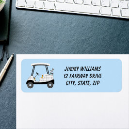 Golfkar spelen met bier en hotdog etiket