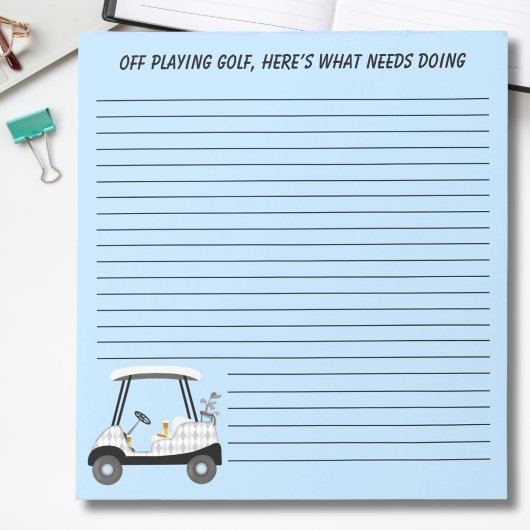 Golfkar spelen met bier en hotdog notitieblok