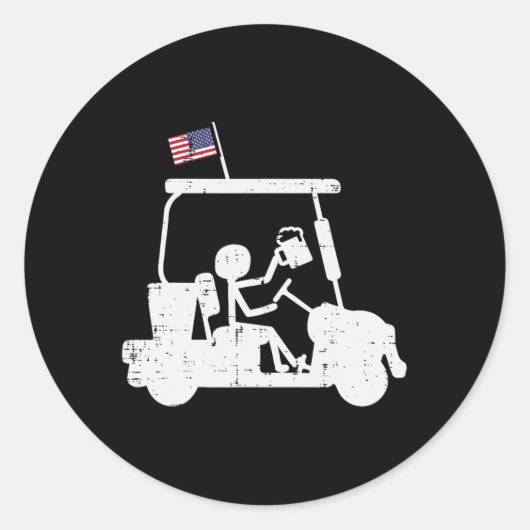 Golfkar US Vlag Grappig Golfen Patriottische Golfe Ronde Sticker (Voorkant)