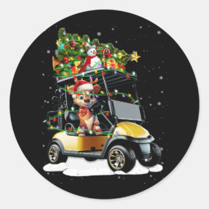 Golfkar Vrolijke Kerstverlichting Xmas Sport Golfi Ronde Sticker