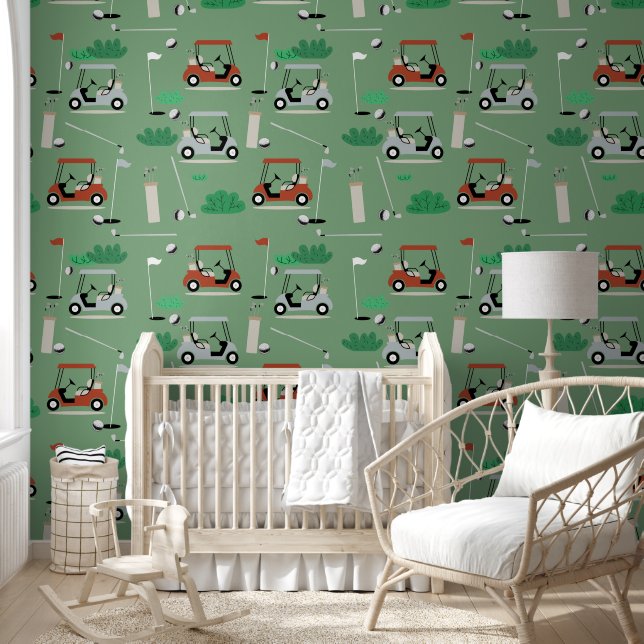Golfkarren Modern Golfer Golf Theme Pattern Behang (Kinderen)