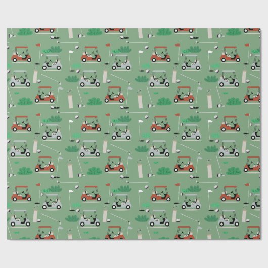 Golfkarren Modern Golfer Golf Theme Pattern Cadeaupapier (Vlak)