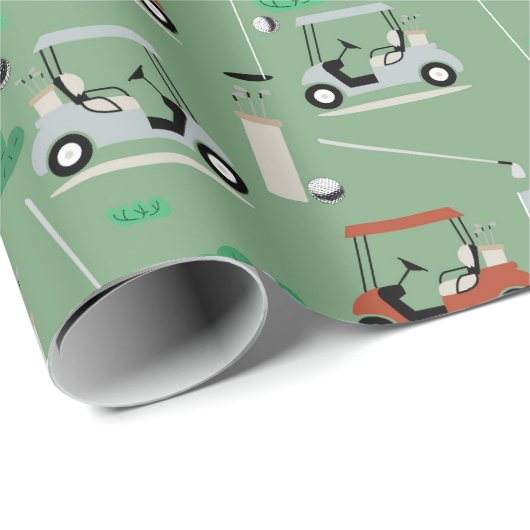 Golfkarren Modern Golfer Golf Theme Pattern Cadeaupapier (Rol Hoek)