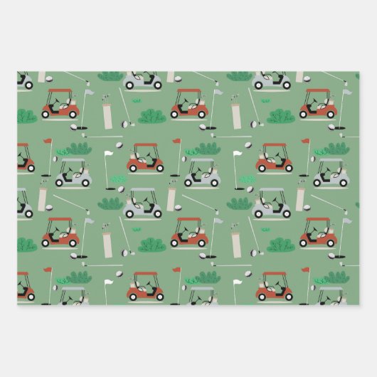 Golfkarren Modern Golfer Golf Theme Pattern Inpakpapier Vel (Voorkant 3)