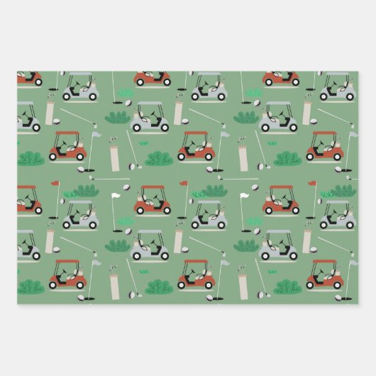 Golfkarren Modern Golfer Golf Theme Pattern Inpakpapier Vel (Voorkant 2)