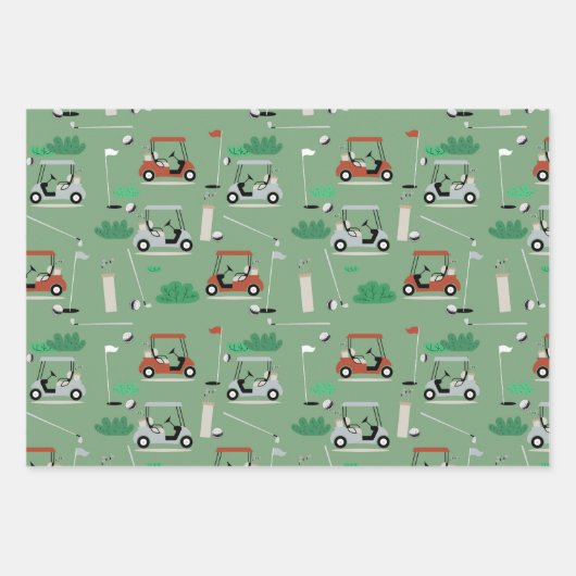Golfkarren Modern Golfer Golf Theme Pattern Inpakpapier Vel (Voorkant)