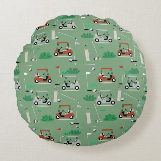 Golfkarren Modern Golfer Golf Theme Pattern Rond Kussen (Voorkant)