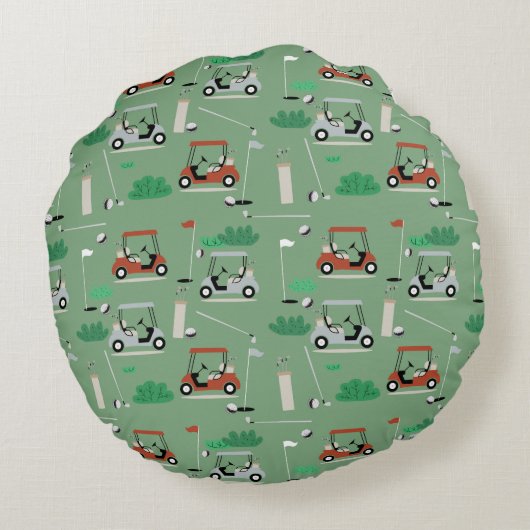 Golfkarren Modern Golfer Golf Theme Pattern Rond Kussen (Achterkant)