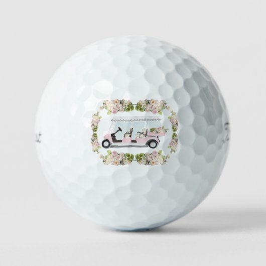 Golfkarretje Roze Bloemen Golfballen (Voorkant)