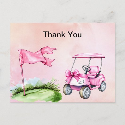 Golfkarretje Roze thema  Meisje waterverf Dank je  Briefkaart (Voorkant)