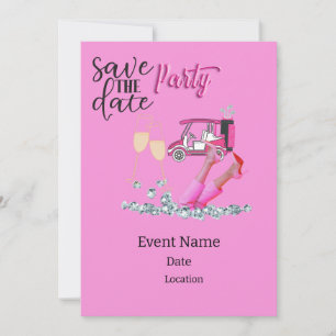 Golfkarretje roze thema voor damestoernooi kaart