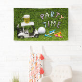 Golfkart met bal en bier voor goudfeesten spandoek (Insitu)