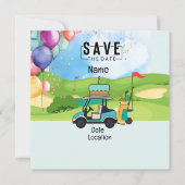 Golfkart met Birthday Save the Date for golfer Kaart (Voorkant)