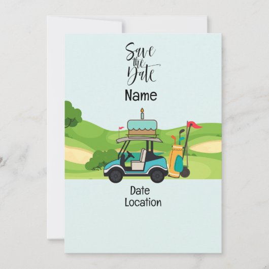 Golfkart met Birthday Save the Date for golfer Kaart (Voorkant)