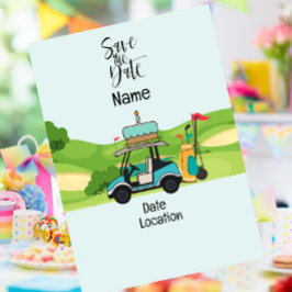 Golfkart met Birthday Save the Date for golfer Kaart