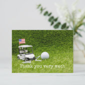 Golfkart met golfbal en Amerikaanse vlag Bedankkaart (Staand voorkant)