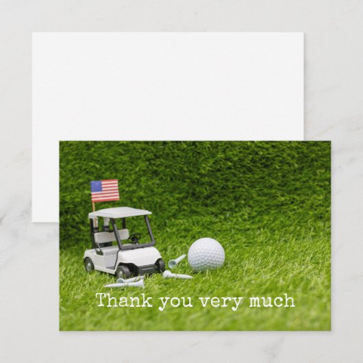 Golfkart met golfbal en Amerikaanse vlag Bedankkaart (Voorkant / Achterkant)
