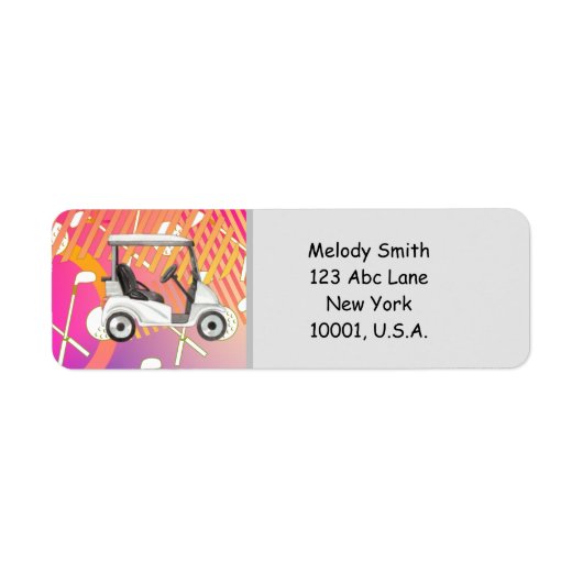 Golfkart met naam- en adreslabel etiket (Voorkant)