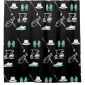 Golfkart pet handschoenkaart ijzerschoen golfer zw douchegordijn (Voorkant)