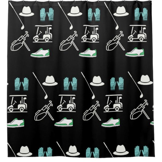 Golfkart pet handschoenkaart ijzerschoen golfer zw douchegordijn (Voorkant)