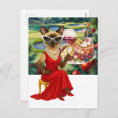 Golfkat drink met kerst op golfbaan feestdagenkaart (Voorkant / Achterkant)