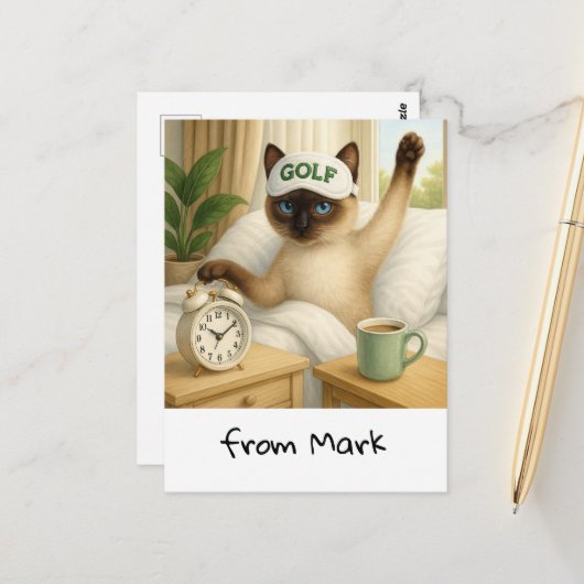 Golfkattenliefhebber is in bed briefkaart (Voorkant / Achterkant in situ)