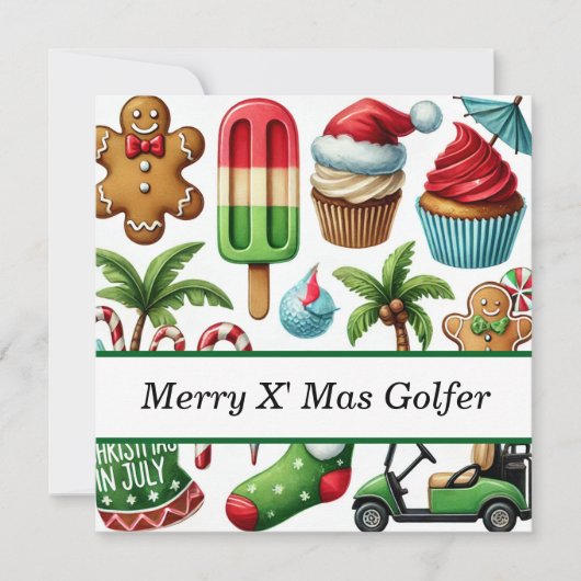 Golfkerst in juli voor golfer met de Kerstman Feestdagenkaart (Voorkant)
