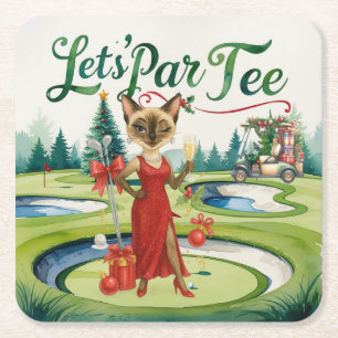 Golfkerst Let's Par T-shirt voor Golffeest Kartonnen Onderzetters
